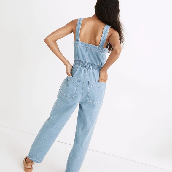 Madewell Denim Zip Smock-Waist Jumpsuit in Baisley Wash Size M - Picture 4 of 11